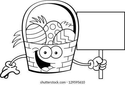 Black and white illustration of an Easter basket holding a sign.