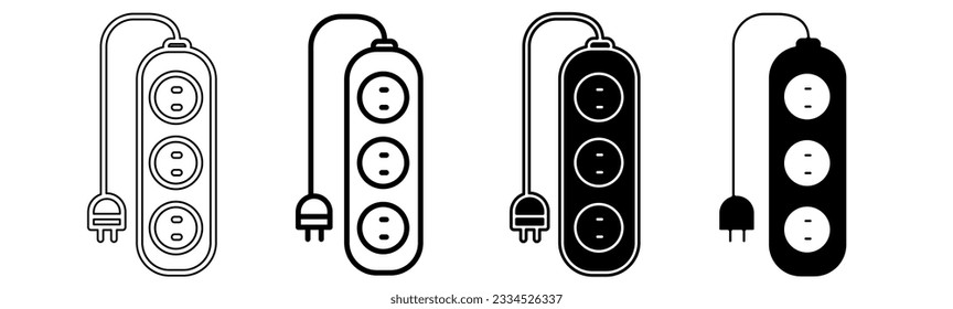 Black and white illustration of a electric socket. Electric socket icon collection with line. Stock vector illustration.