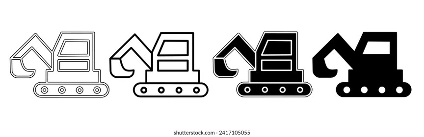 Black and white illustration of a excavator. Excavator icon collection with line. Stock vector illustration.