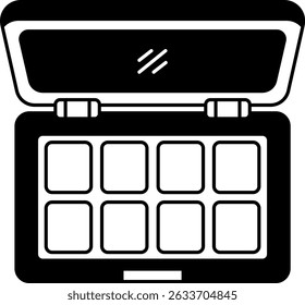 black and white illustration an eyeshadow palette