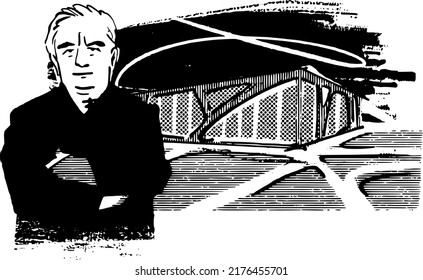 black and white illustration of a famous architect