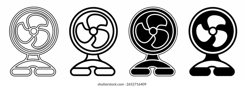 Black and white illustration of a fan. Fan icon collection with line. Stock vector illustration.