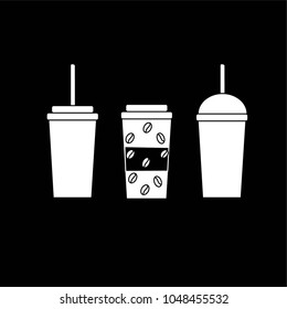 Black and white illustration of fast-use drinks on a black background