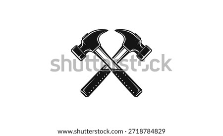 A black and white illustration featuring two crossed claw hammers, symbolizing construction, repair, and craftsmanship. The design is clean and suitable for various branding purposes.