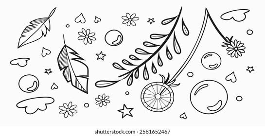 A black and white illustration featuring various arrows and arrowheads, drawn in a whimsical, hand-drawn style. The arrows vary in size and design, with some featuring feathers and others simple point