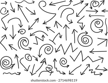 Una ilustración en blanco y negro con varias flechas y líneas en diferentes direcciones y estilos