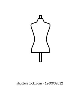 Black & white illustration of female mannequin. Tailor dressmaker dummy. Vector line icon of dress form. Isolated object on white background