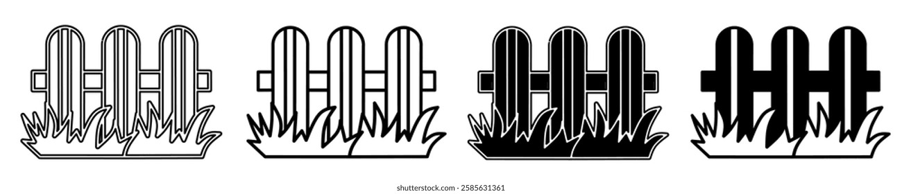 Black and white illustration of a fence. Fence icon collection with line. Stock vector illustration.