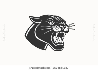 Black and white illustration of a fierce panther head in mid-roar, showcasing strength and aggression. Perfect for tattoos, logos, or sports team mascots.