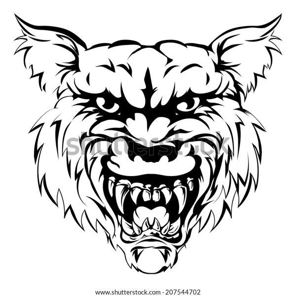 A Black And White Illustration Of A Fierce Wolf Animal Character Or 