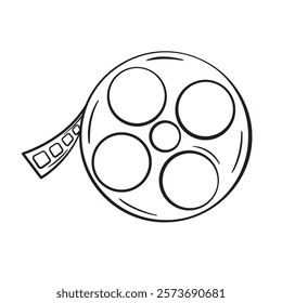 Black and White Illustration of a Film Reel with Film Strip