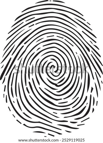 black and white illustration of a fingerprint with a spiral pattern reminiscent of swirling motion and the complexities of individual identity.