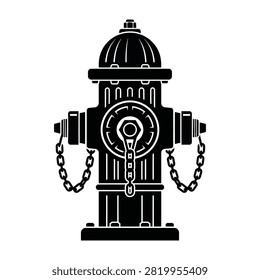 Black and white illustration of a fire hydrant with chain
