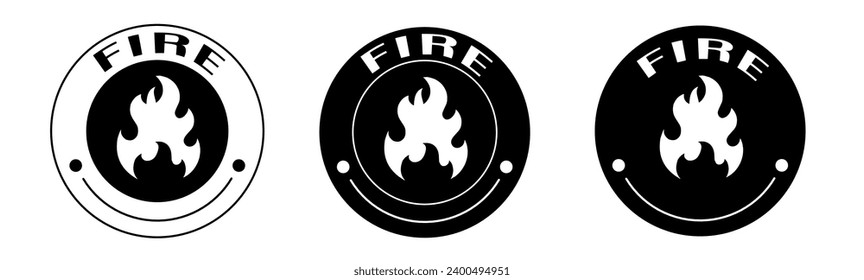 Black and white illustration of fire icon in flat. Stock vector.