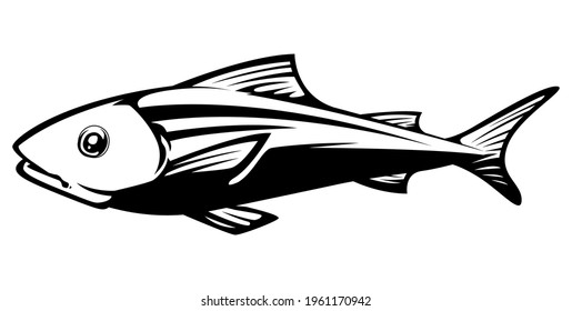 Ilustración en blanco y negro de un pez.