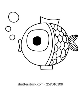 Black and white illustration of a fish. Vector.