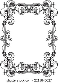 Black and white illustration of a floral frame.