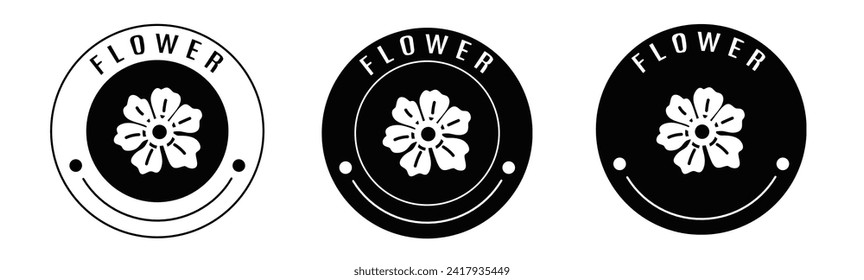 Black and white illustration of flower icon in flat. Stock vector.