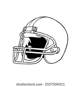 black and white illustration of a football helmet