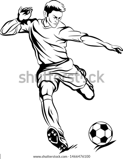 ボールを持つサッカー選手の白黒のイラスト のベクター画像素材 ロイヤリティフリー