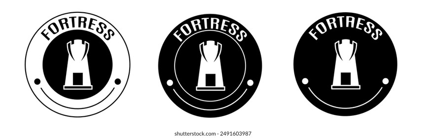 Black and white illustration of fortress icon in flat. Stock vector.