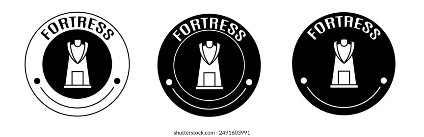 Black and white illustration of fortress icon in flat. Stock vector.