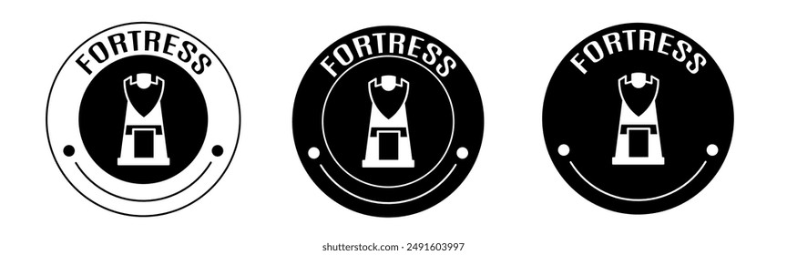 Black and white illustration of fortress icon in flat. Stock vector.