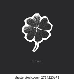 Black And White Illustration of a Four-Leaf Clover on a Dark Background
