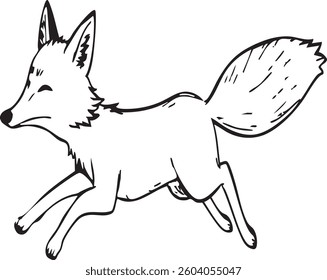 Black and White Illustration of a Fox