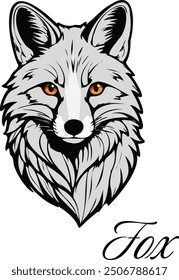 Black and white illustration of a fox.Vector black and white illustration of an animal on a transparent background with text.