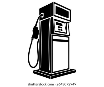 Ilustração em preto e branco de uma bomba de combustível, ilustração gráfica e estilizada de uma bomba de gás, bomba de gás, bomba de combustível, posto de gasolina vintage, retro, clássico, preto e branco, ilustração, gráfico, vetor,