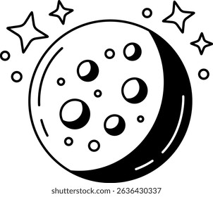 black and white illustration of a full moon