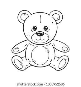 Ilustración en blanco y negro de una divertida caricatura juguete Teddy Bear