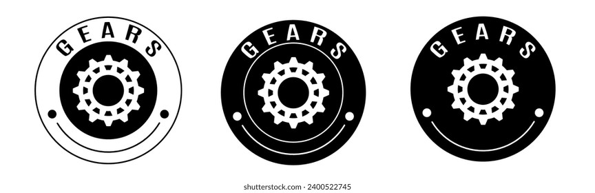 Black and white illustration of gears icon in flat. Stock vector.
