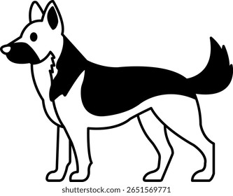 black and white illustration of a German Shepherd dog