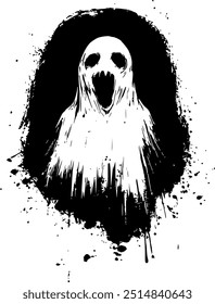 Black and white illustration of a ghost