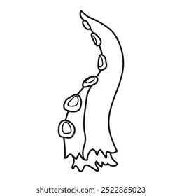 Black and white illustration of a giant octopus tentacle, Halloween, coloring page