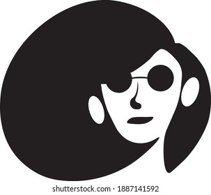 black and white illustration girl. minimalistic girl face with glasses. art girl. abstract