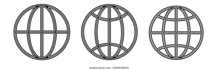 Black and white illustration of a globe. Globe icon collection with line. Stock vector illustration.