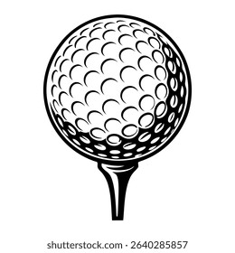 Black and white illustration of a golf ball on a tee.