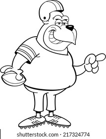 Black and white illustration of a gorilla football player pointing.