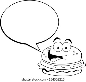 Black and white illustration of a hamburger with a caption balloon.