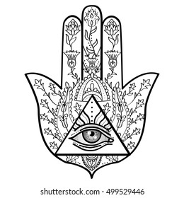 Black White Illustration Hamsa Hand Symbol Stock Vector (royalty Free 