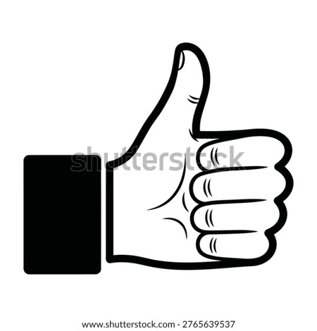 A black and white illustration of a hand giving a thumbs up sign