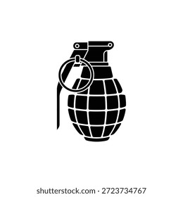 Ilustração em preto e branco de uma granada de mão com pino e anel