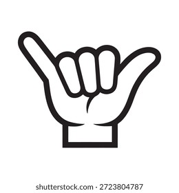 Black and white illustration of a hand making the shaka sign gesture