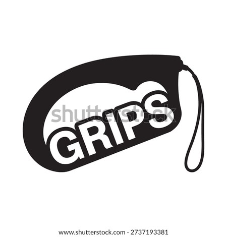 Black and white illustration of a handheld device with the word grips