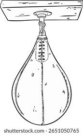 Ilustração em preto e branco de um saco de pancadas pendurado. Ilustração vetorial. Elemento isolado em um fundo branco.