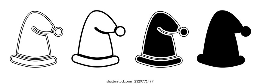 Black and white illustration of a hat christmas. Hat christmas icon collection with line. Stock vector illustration.