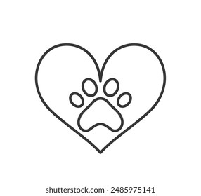 Black And White Illustration Of A Heart Shape With A Paw Print Symbolizing Love For Animals And Affection For Pets